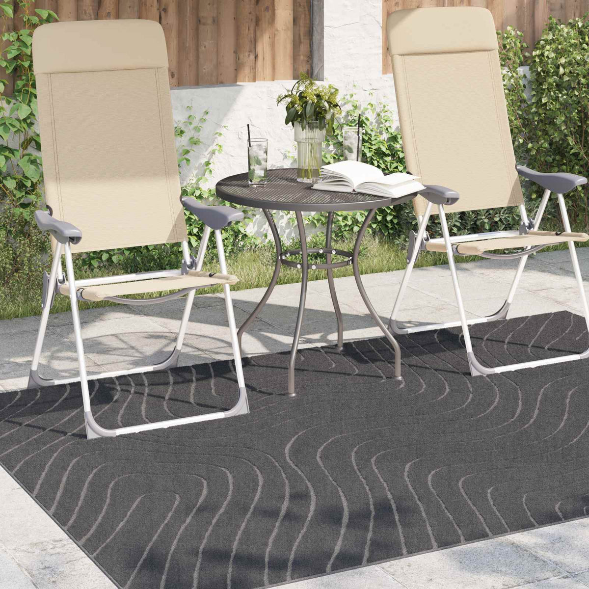 Indoor and Outdoor Rug PALMERAS Waveform Anthracite 140 x 200 cm
