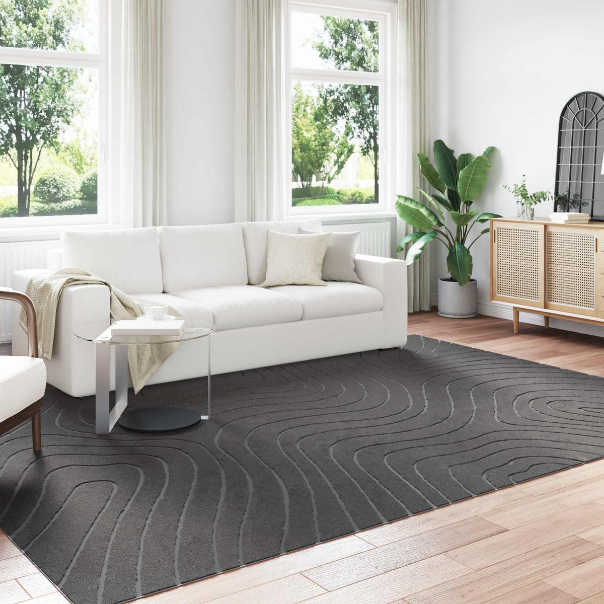 vidaXL Indoor and Outdoor Rug PALMERAS Waveform Anthracite