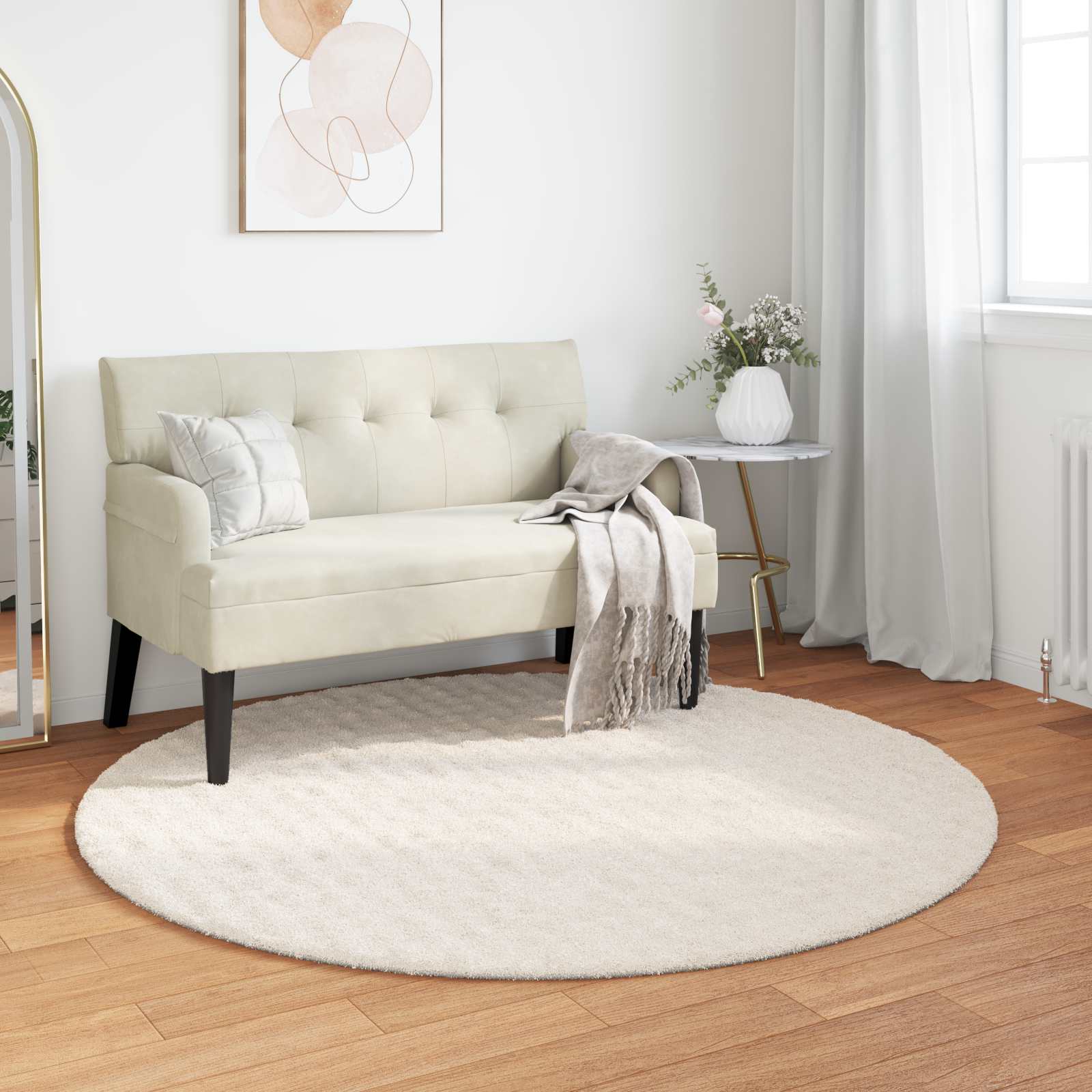 vidaXL Area Rugs Round SIROLO Cream Ø 160 CM Polyester 1