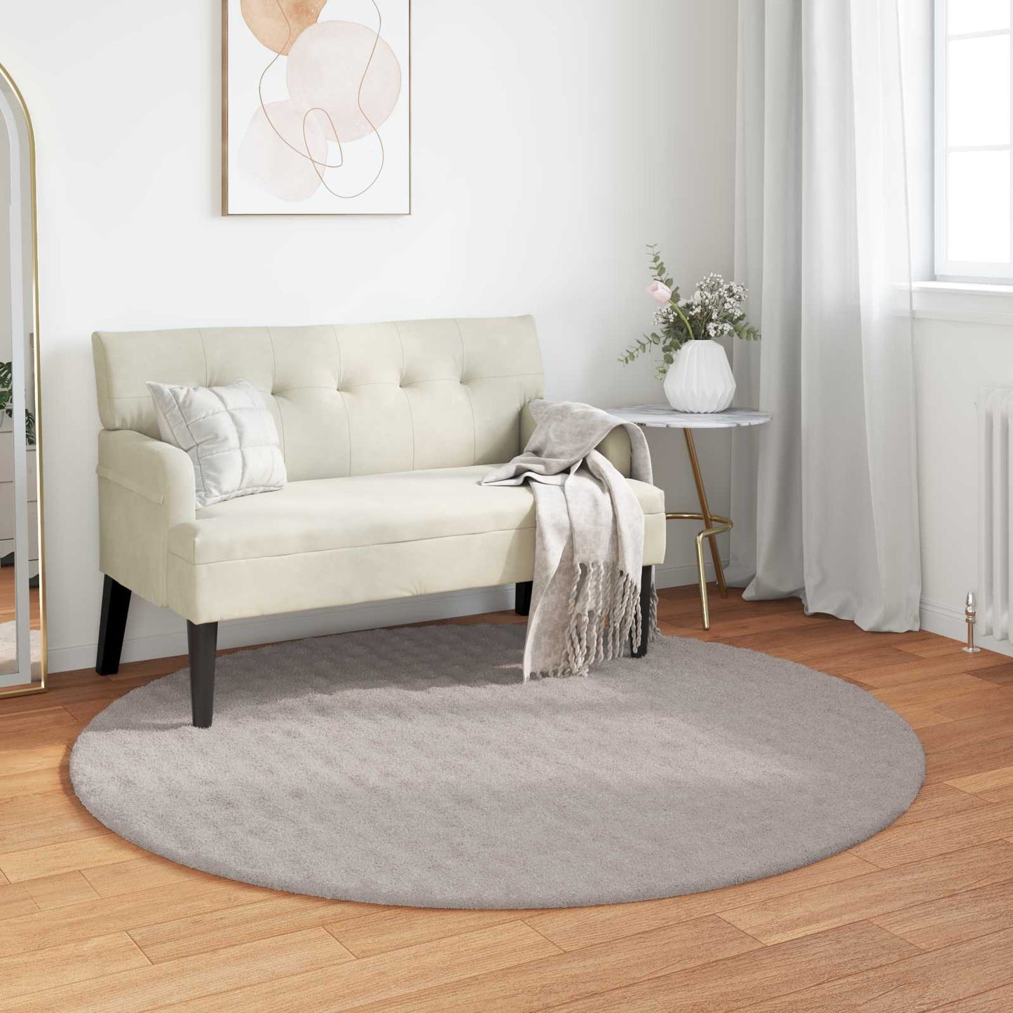 vidaXL Area Rugs Round SIROLO Sand Ø 160 CM Polyester 1