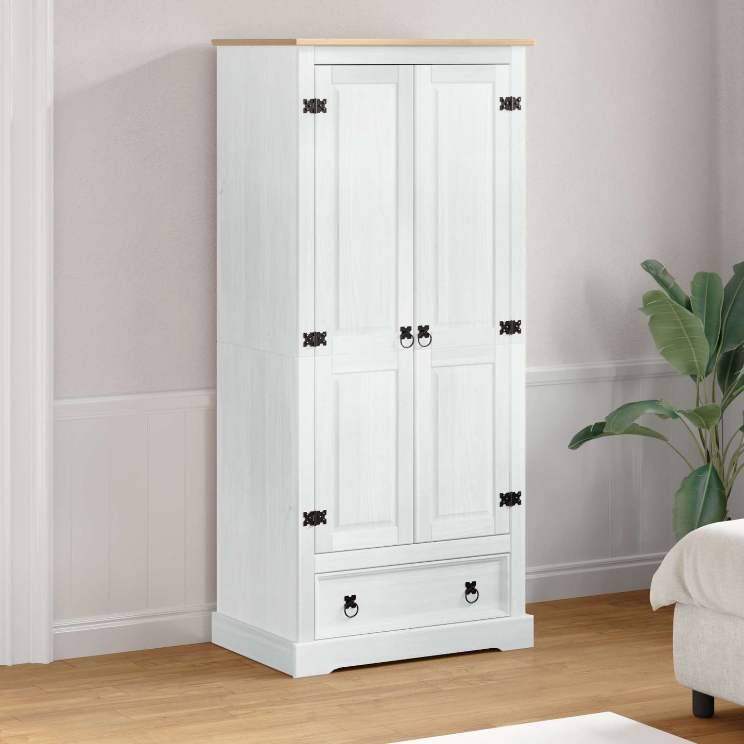vidaXL Wardrobes with Drawer White 76 x 50 x 170 cm Solid Pine Wood 1