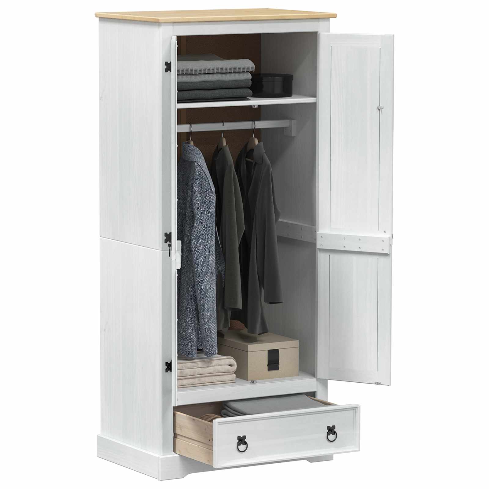 vidaXL Wardrobes with Drawer White 76 x 50 x 170 cm Solid Pine Wood 3