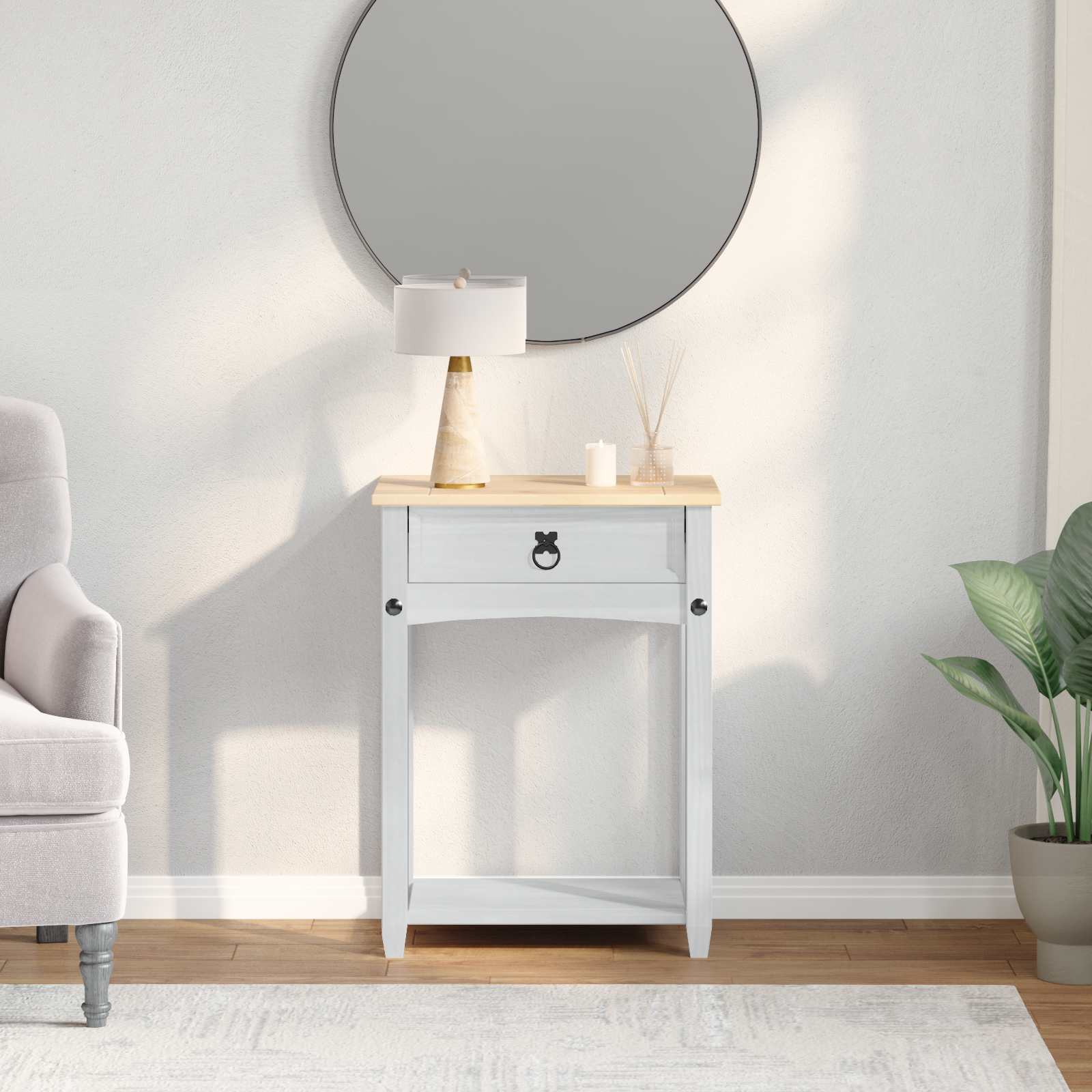 vidaXL Console table White 55 x 35 x 73 cm Solid Pine Wood 1
