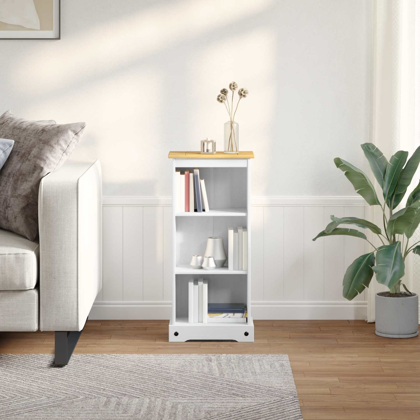 vidaXL Bookcase 46 x 29 x 100 cm Solid Pine Wood White 1