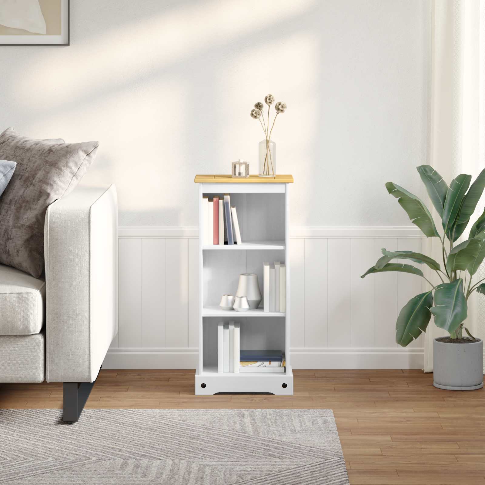 vidaXL Bookcase 46 x 29 x 100 cm Solid Pine Wood White 1