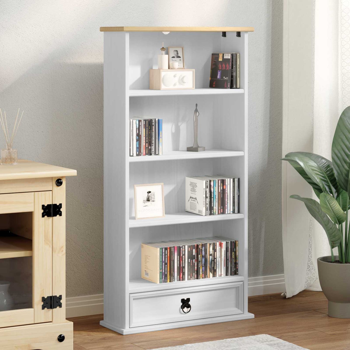 vidaXL CD cabinet White 52 x 17.5 x 103 cm Solid Pine Wood 1
