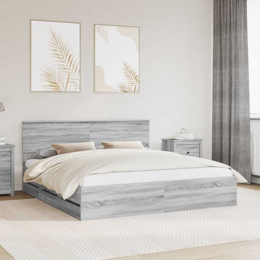 Bed Frame Drawer Engineer Wood Length Grey Sonoma