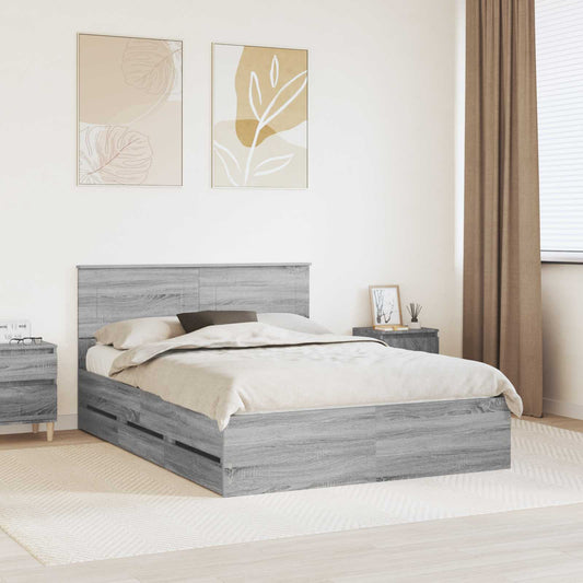 Bed Frame Drawer Engineer Wood Length Grey Sonoma