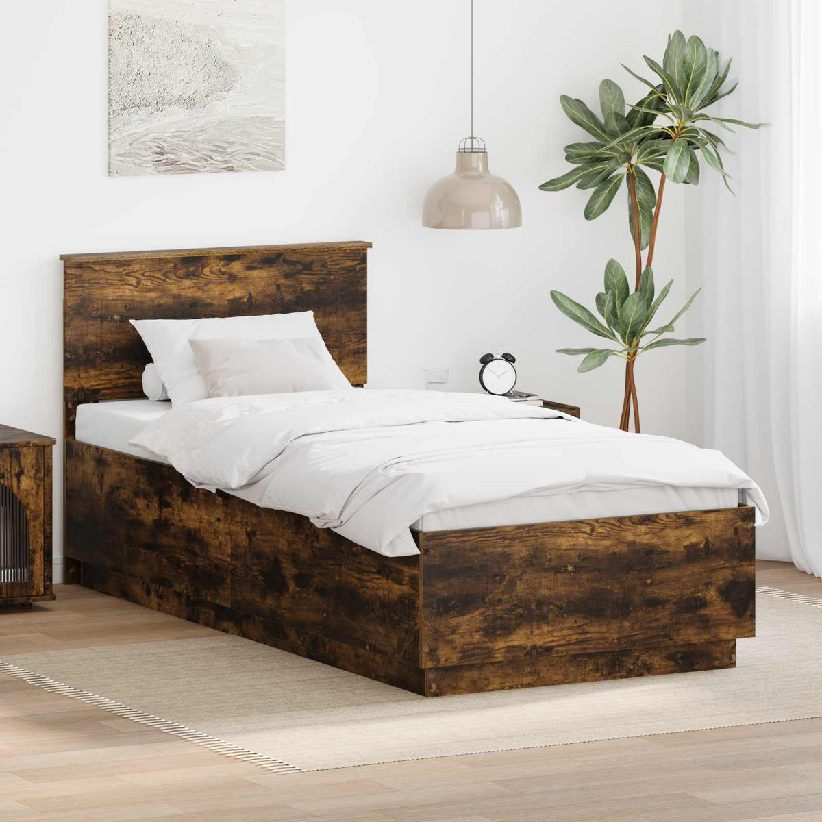 Bed Frame Engineered Wood Length Smoked Oak