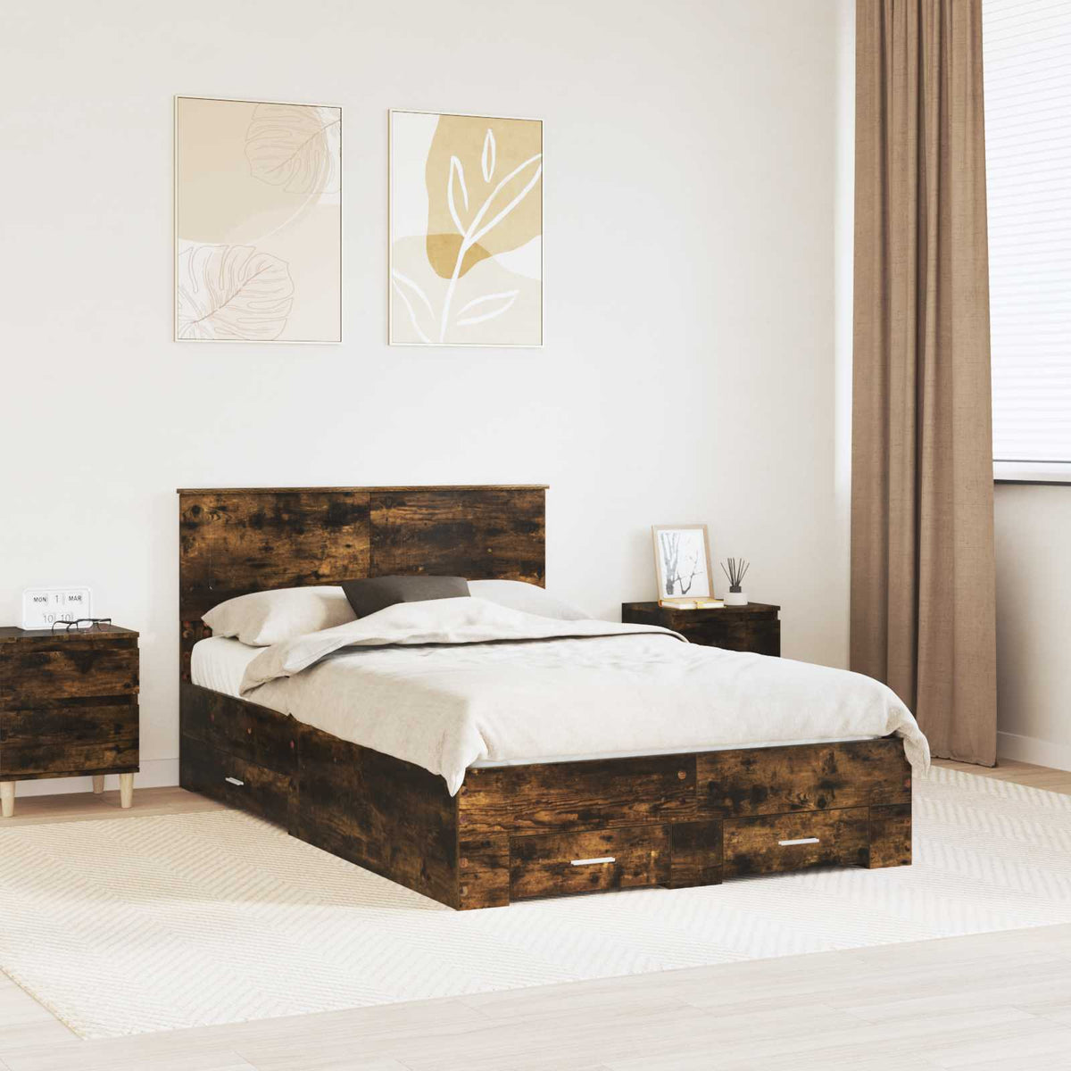 Bed Frame Engineered Wood Length 200 cm Smoked Oak 120 cm
