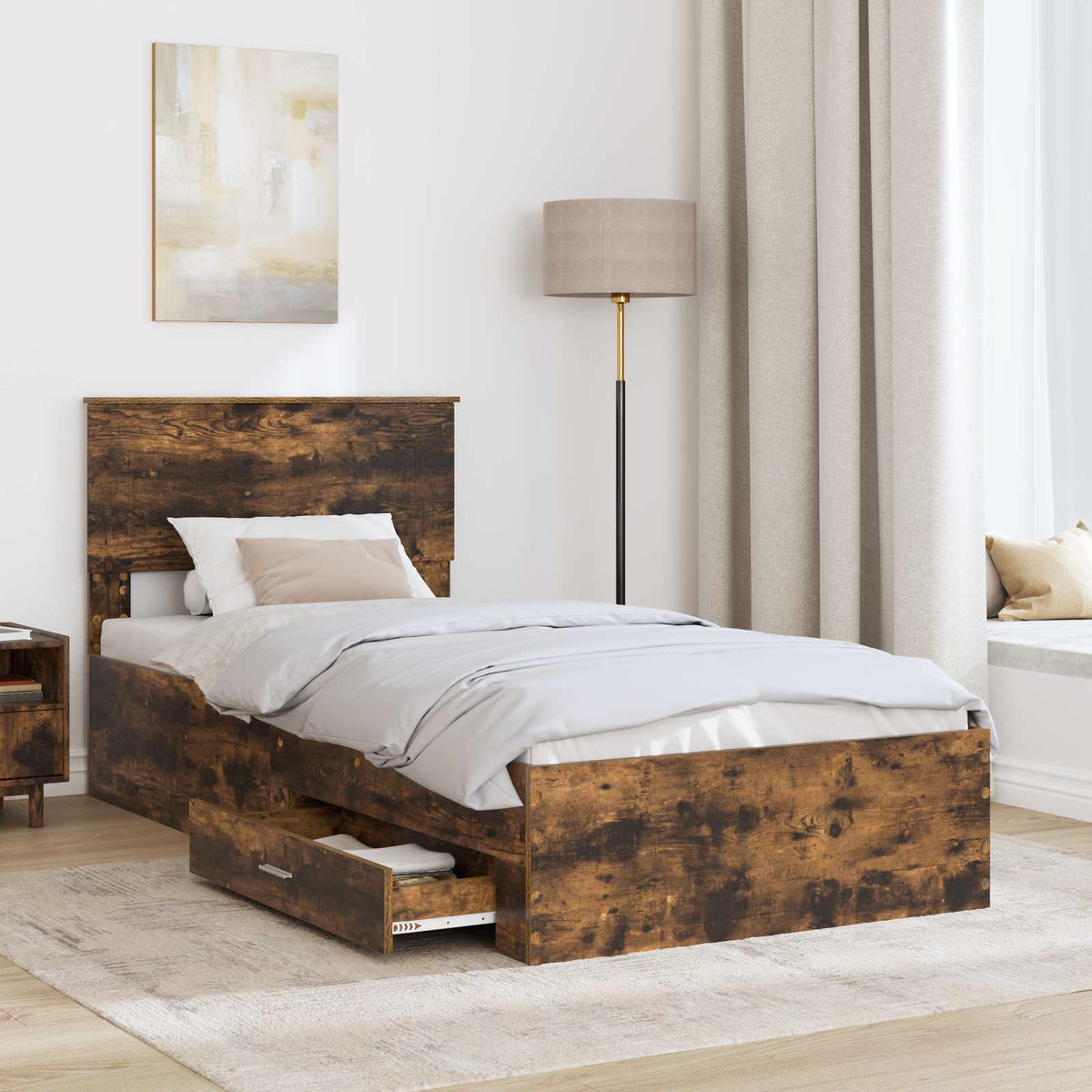 Bed Frame Engineered Wood Length 200 cm Smoked Oak 100 cm
