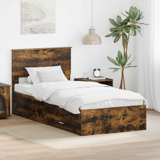 Bed Frame Engineered Wood Length Smoked Oak