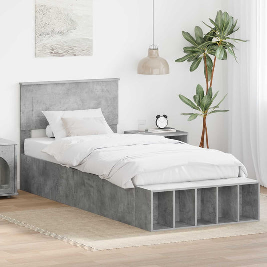 Bed Frame Shelf Engineered Wood Length Concrete grey