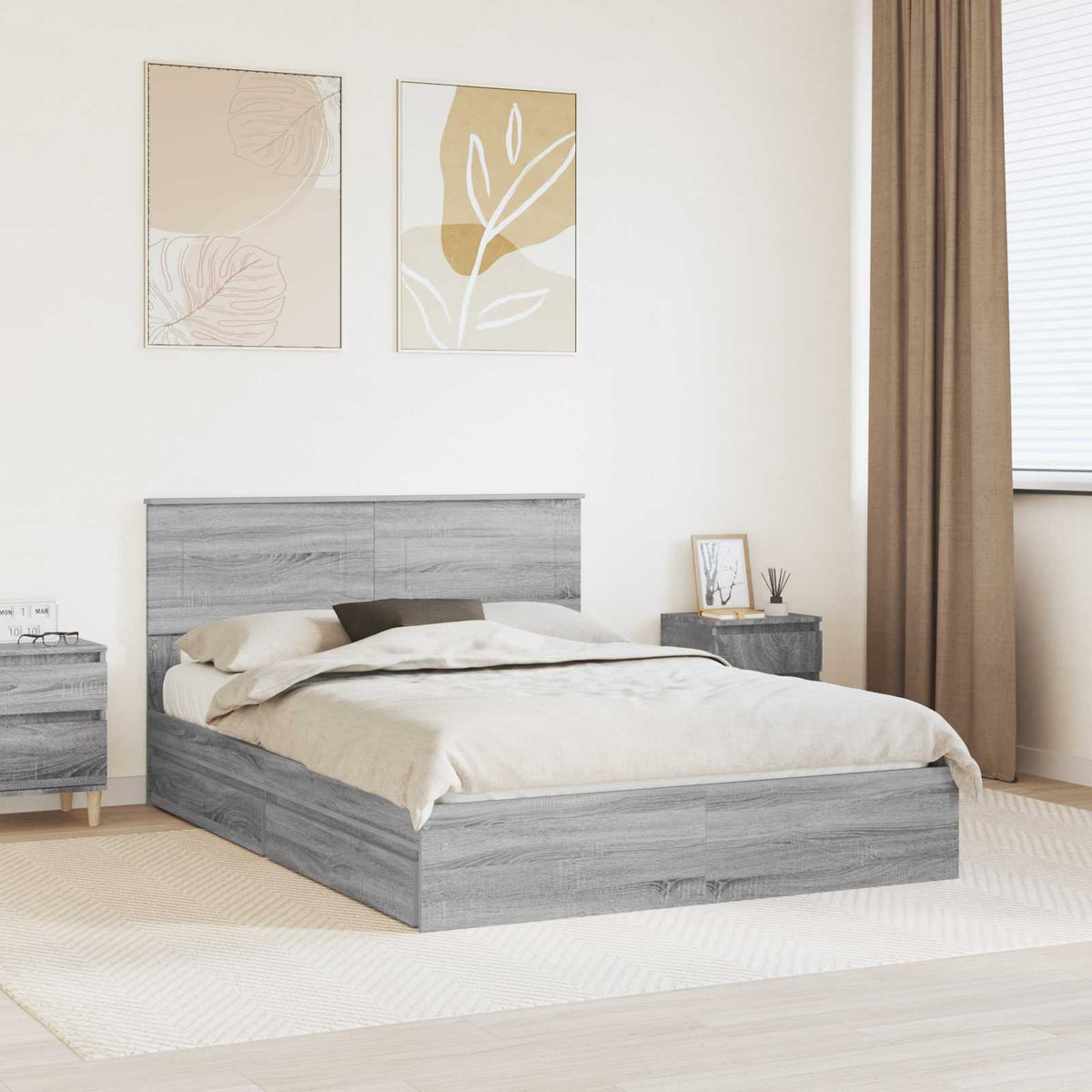 Storage Bed Adjustable Engineered Wood Length Grey Sonoma