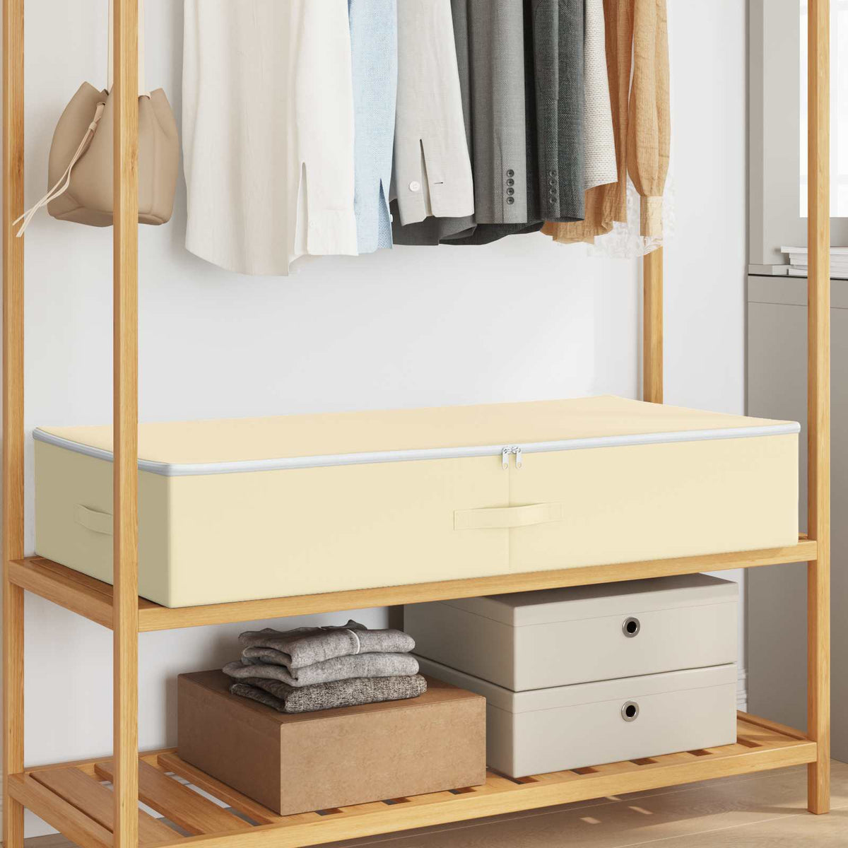 Storage Box Non-woven fabric 90 L Cream 6 90 cm 15 cm 48 cm