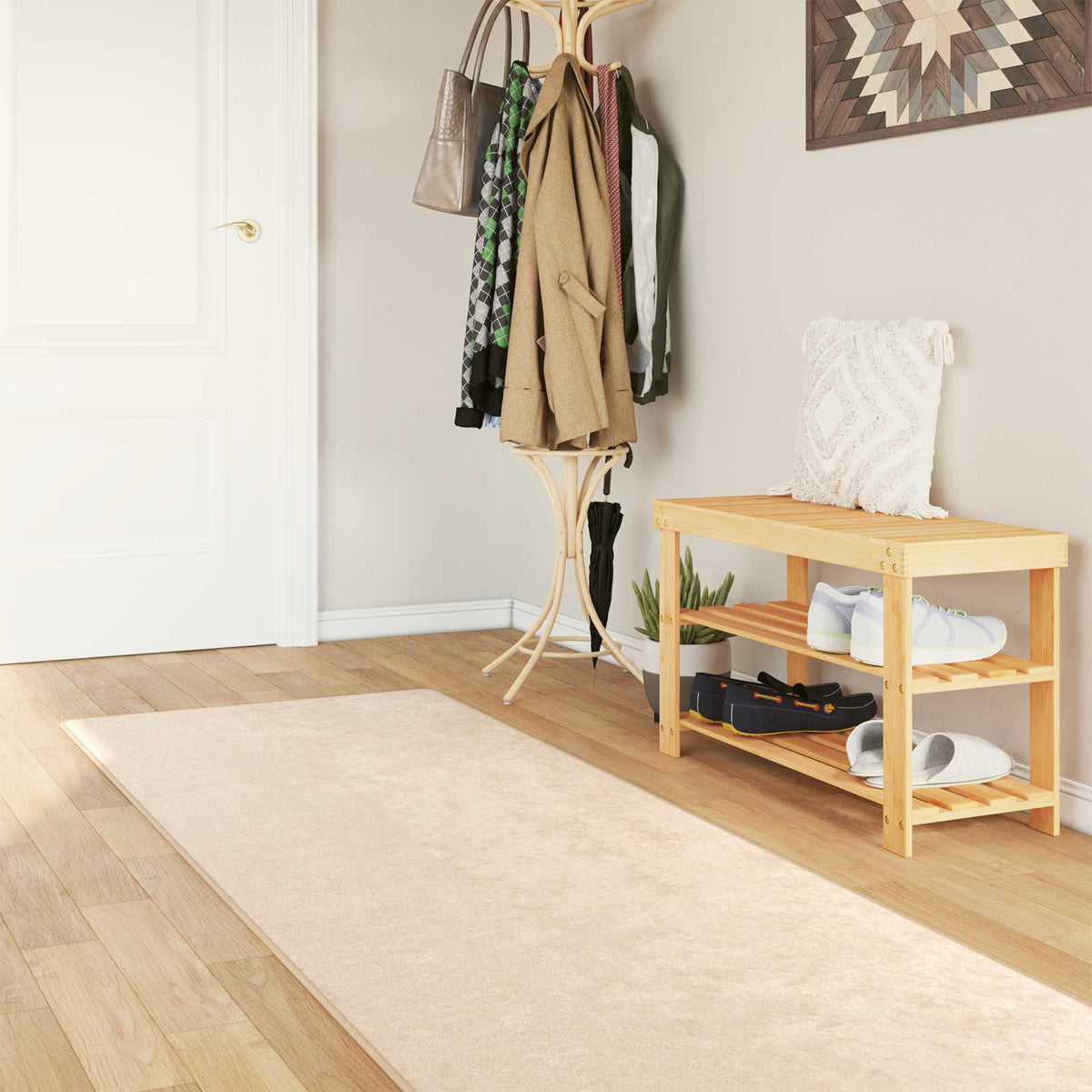 vidaXL Rug Runner MARSA Cream 100 x 300 cm Polyester and PVC 1