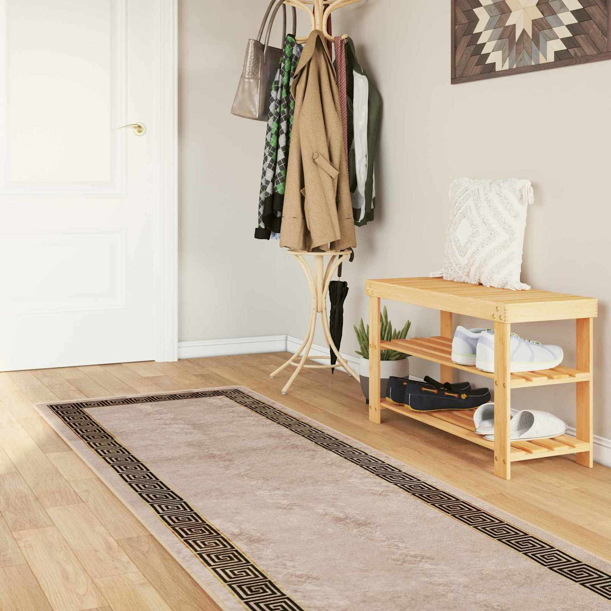 vidaXL Rug Runner MARSA Beige and Black 80 x 450 cm Polyester and PVC 1