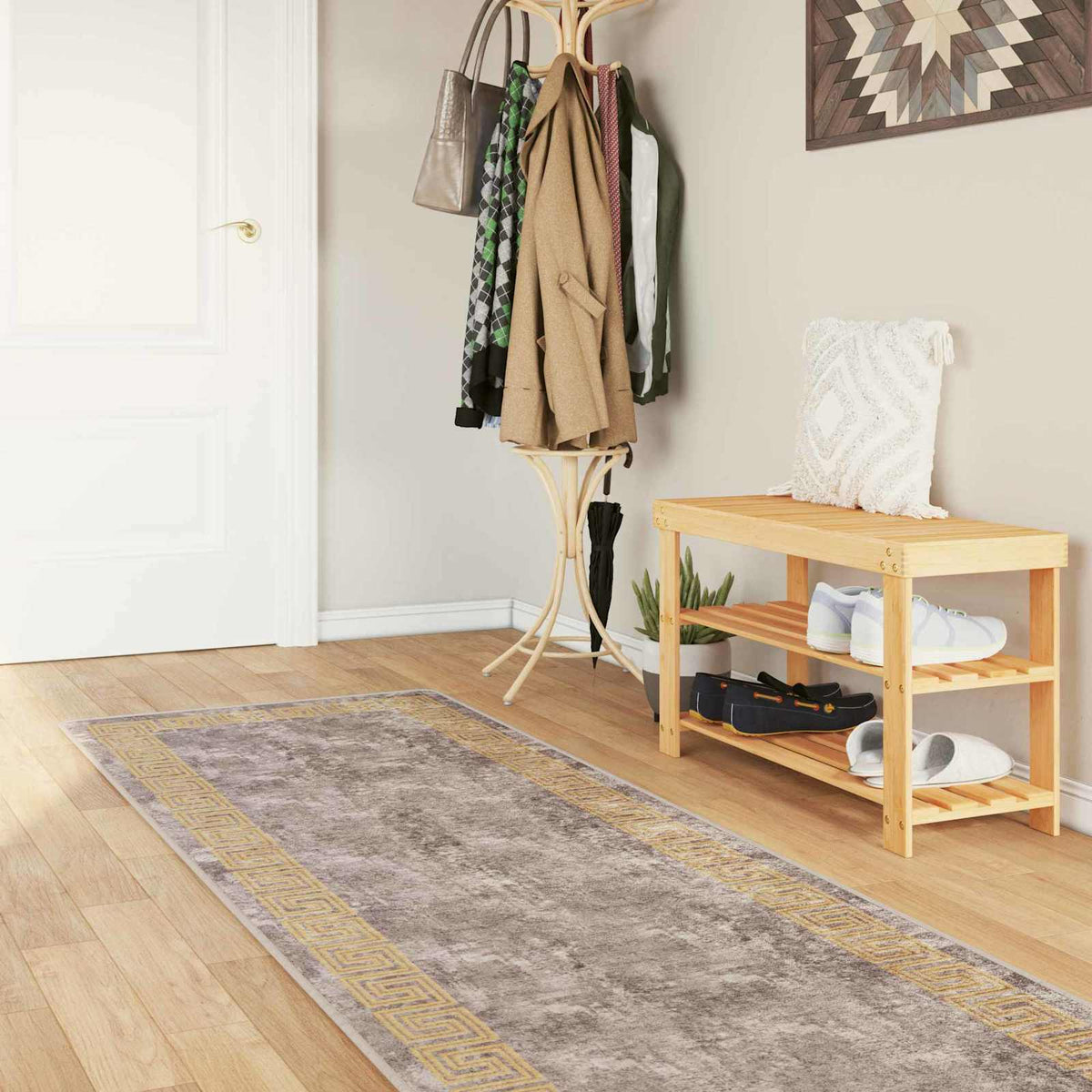 Rug Runner MARSA Polyester PVC Grey Gold