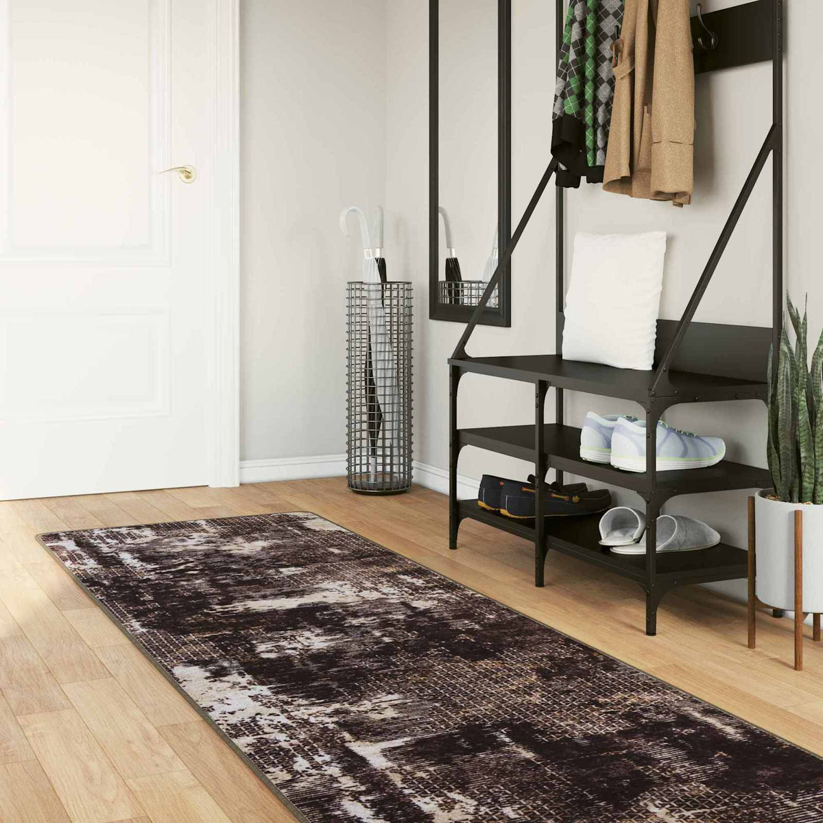 vidaXL Rug Runner MARSA Black and White 80 x 450 cm Polyester and PVC 1