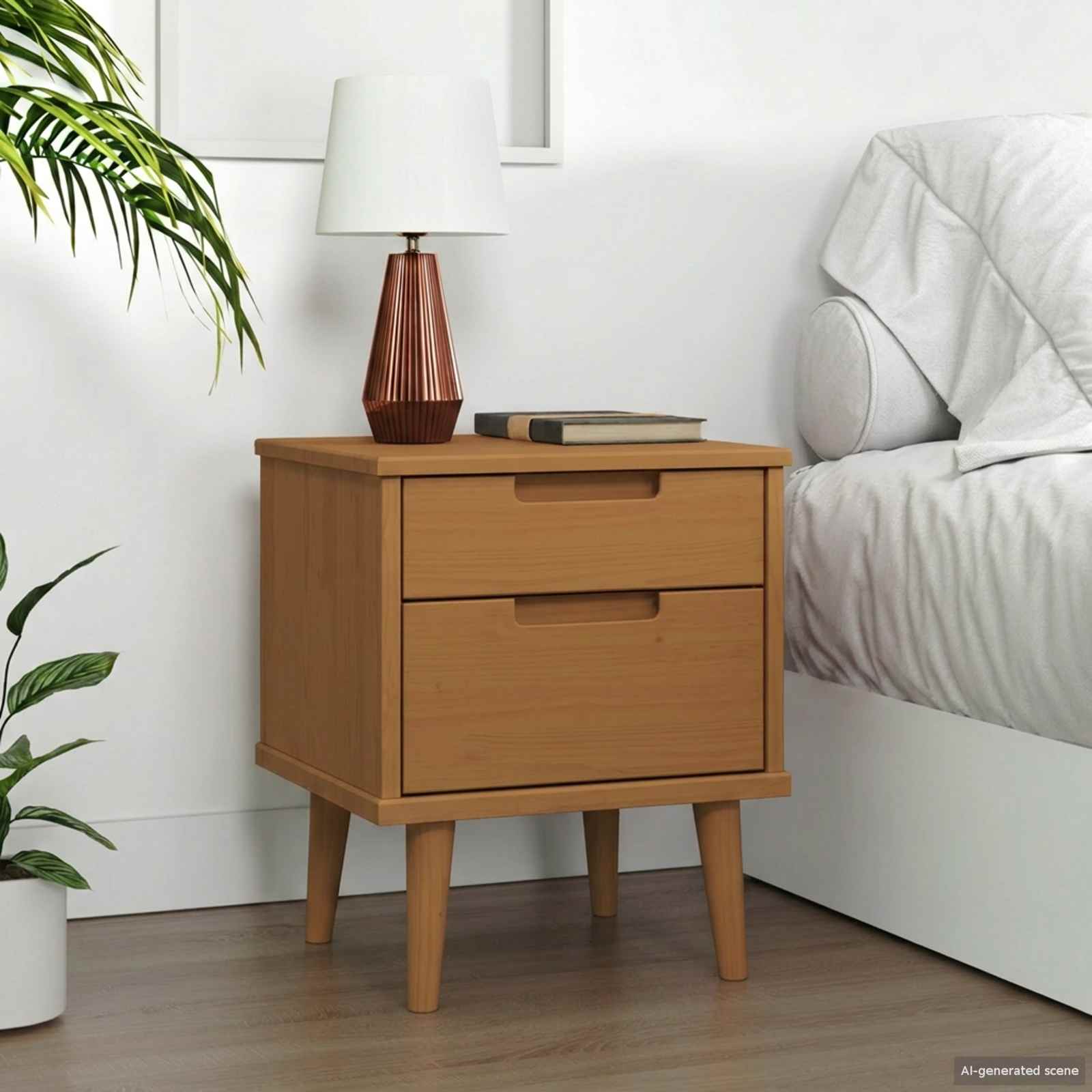 vidaXL Bedside Cabinet MOLDE Caramel 40 x 35 x 48 cm Solid Pine Wood 1