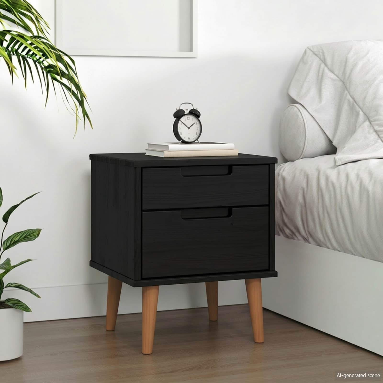 vidaXL Bedside Cabinet MOLDE Black 40 x 35 x 48 cm Solid Pine Wood 1
