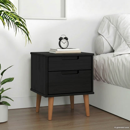 vidaXL Bedside Cabinet MOLDE Black 40 x 35 x 48 cm Solid Pine Wood 1
