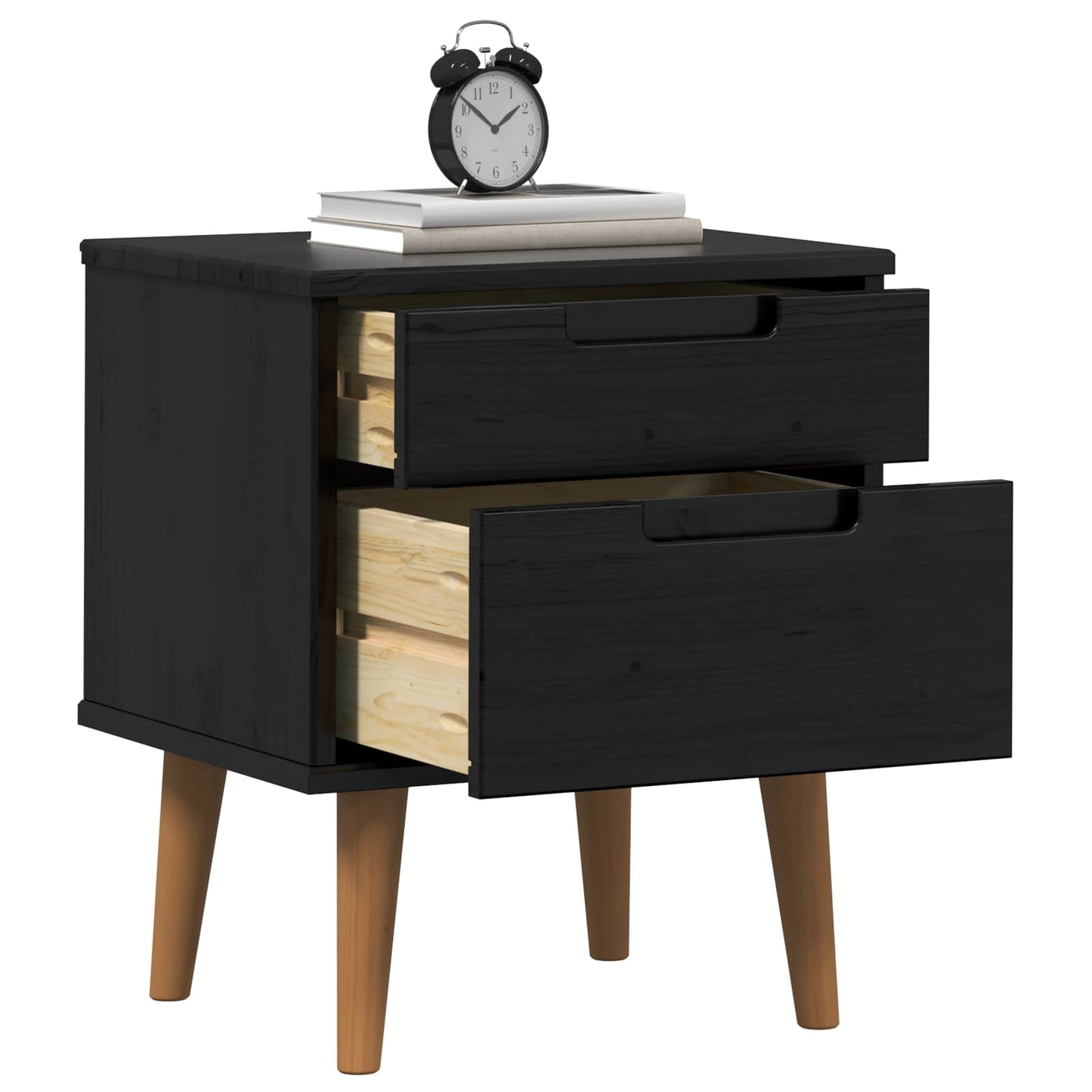 vidaXL Bedside Cabinet MOLDE Black 40 x 35 x 48 cm Solid Pine Wood 3