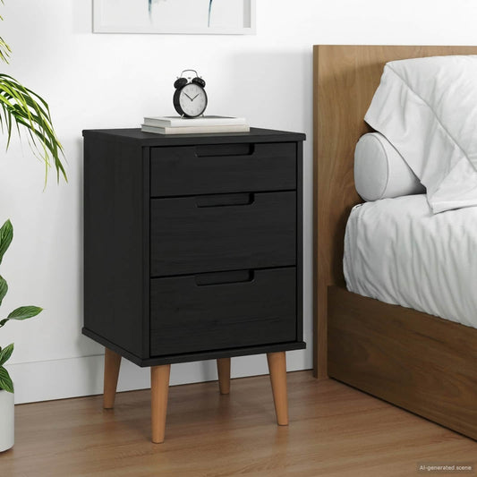 Bedside Cabinet "MOLDE" 40x35x65 cm Solid Wood Pine Black