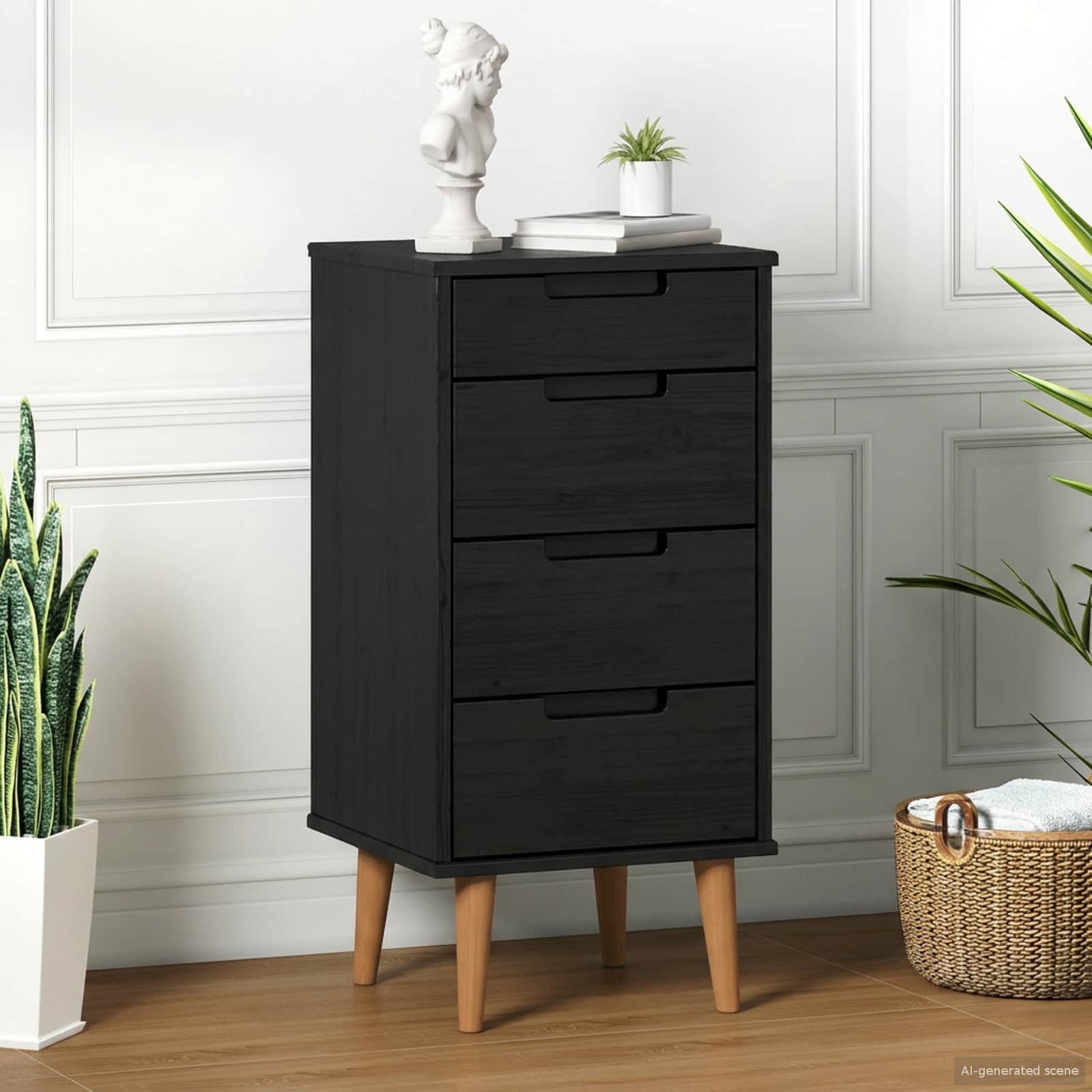 vidaXL Chest of Drawers MOLDE Black 40 x 35 x 82 cm Solid Pine Wood 1