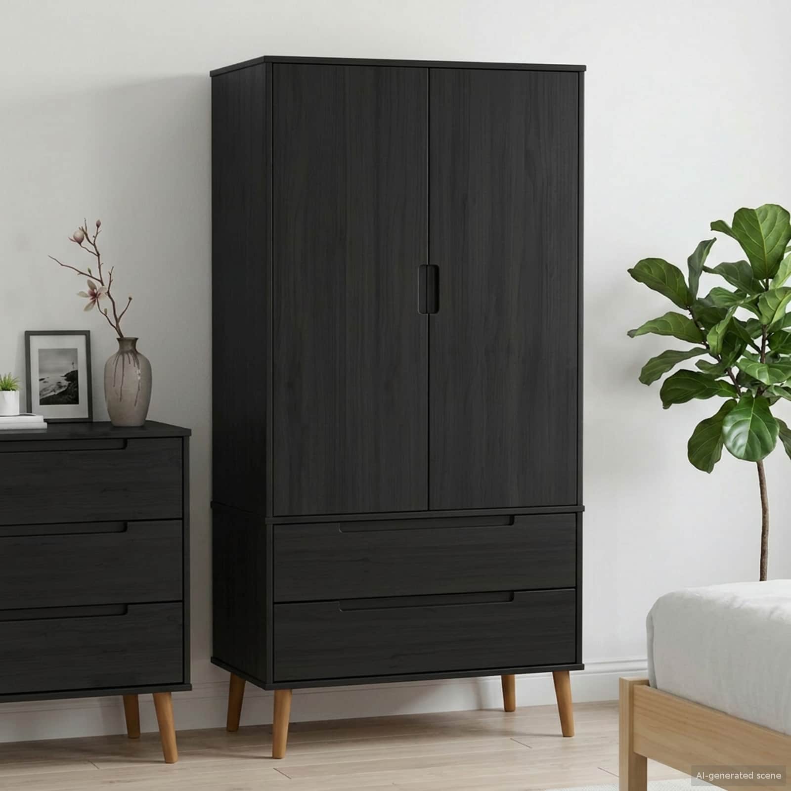 vidaXL Wardrobe MOLDE Black 90 x 55 x 175 cm Solid Pine Wood 1