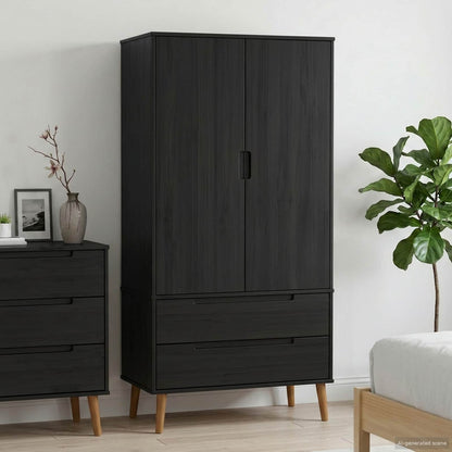 vidaXL Wardrobe MOLDE Black 90 x 55 x 175 cm Solid Pine Wood 1