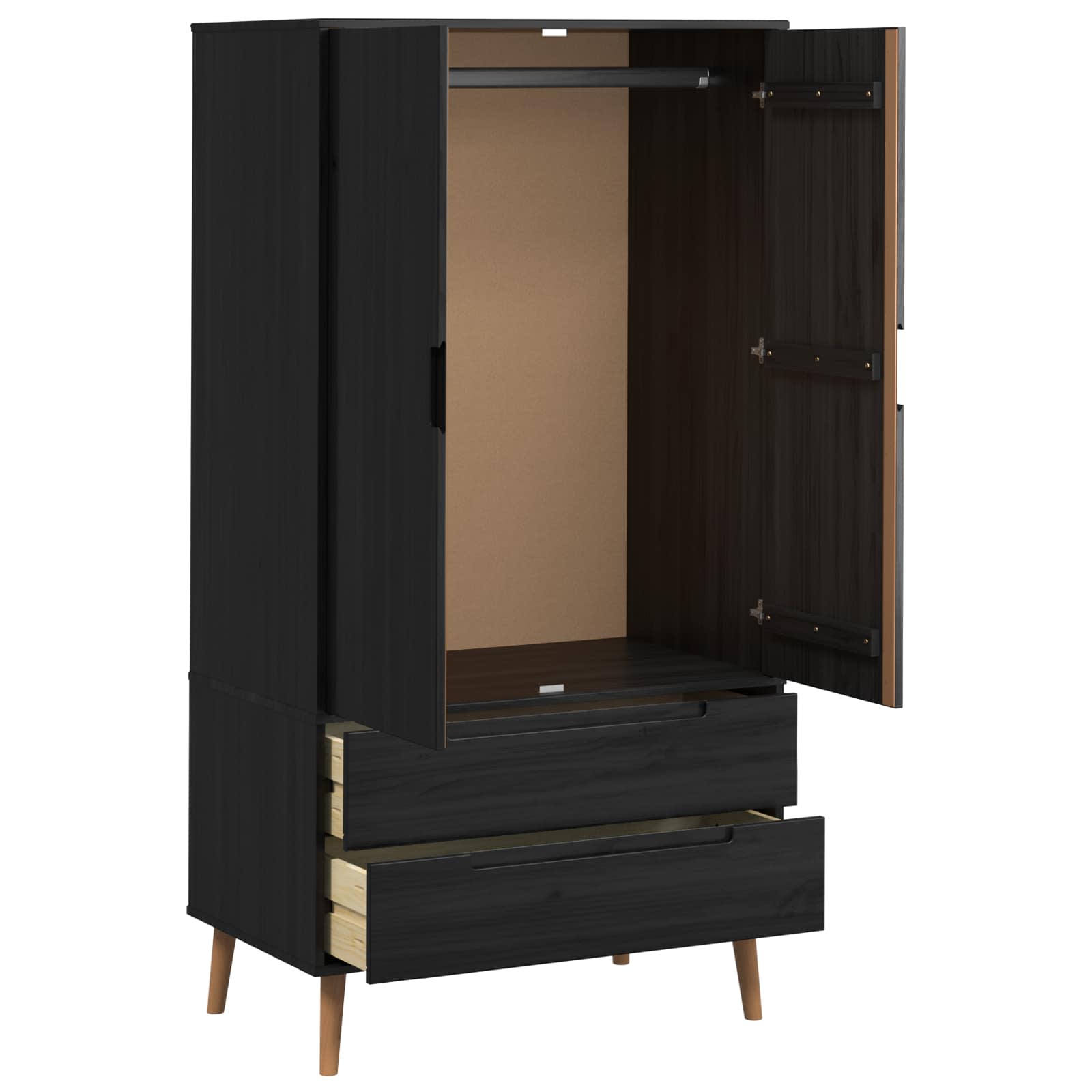 vidaXL Wardrobe MOLDE Black 90 x 55 x 175 cm Solid Pine Wood 4