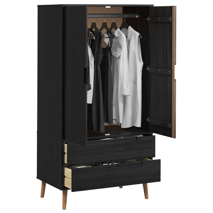 vidaXL Wardrobe MOLDE Black 90 x 55 x 175 cm Solid Pine Wood 3