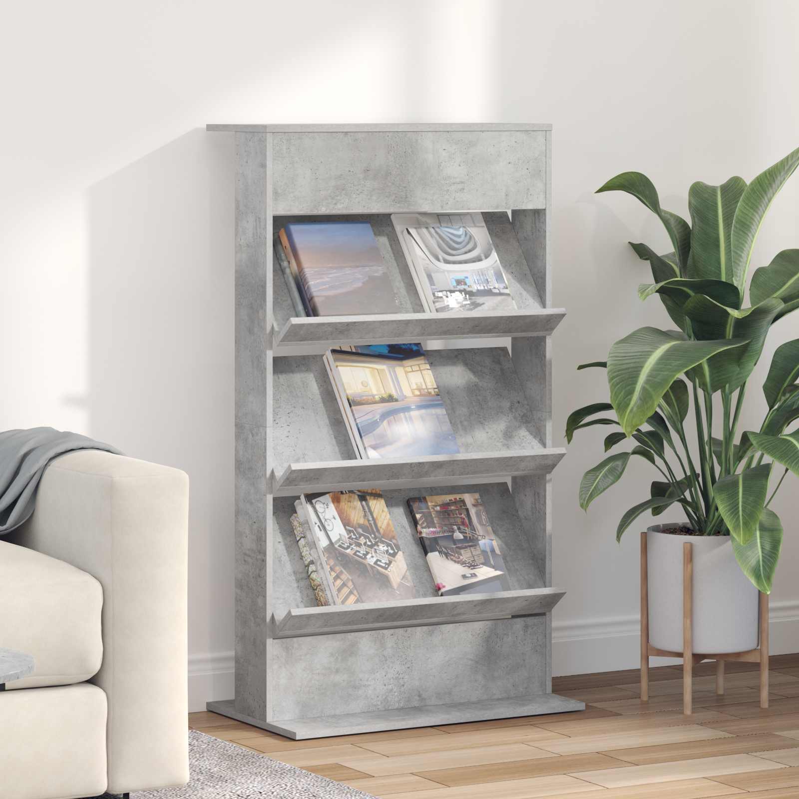 vidaXL Magazine Rack Concrete Grey 70 x 41 x 126 cm Engineered Wood 1