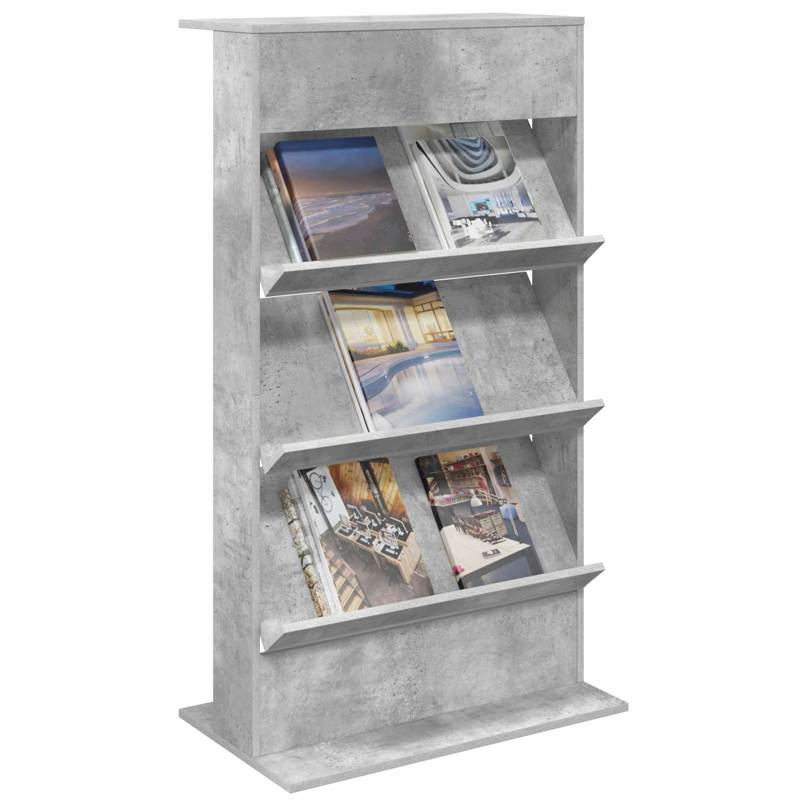 vidaXL Magazine Rack Concrete Grey 70 x 41 x 126 cm Engineered Wood 3