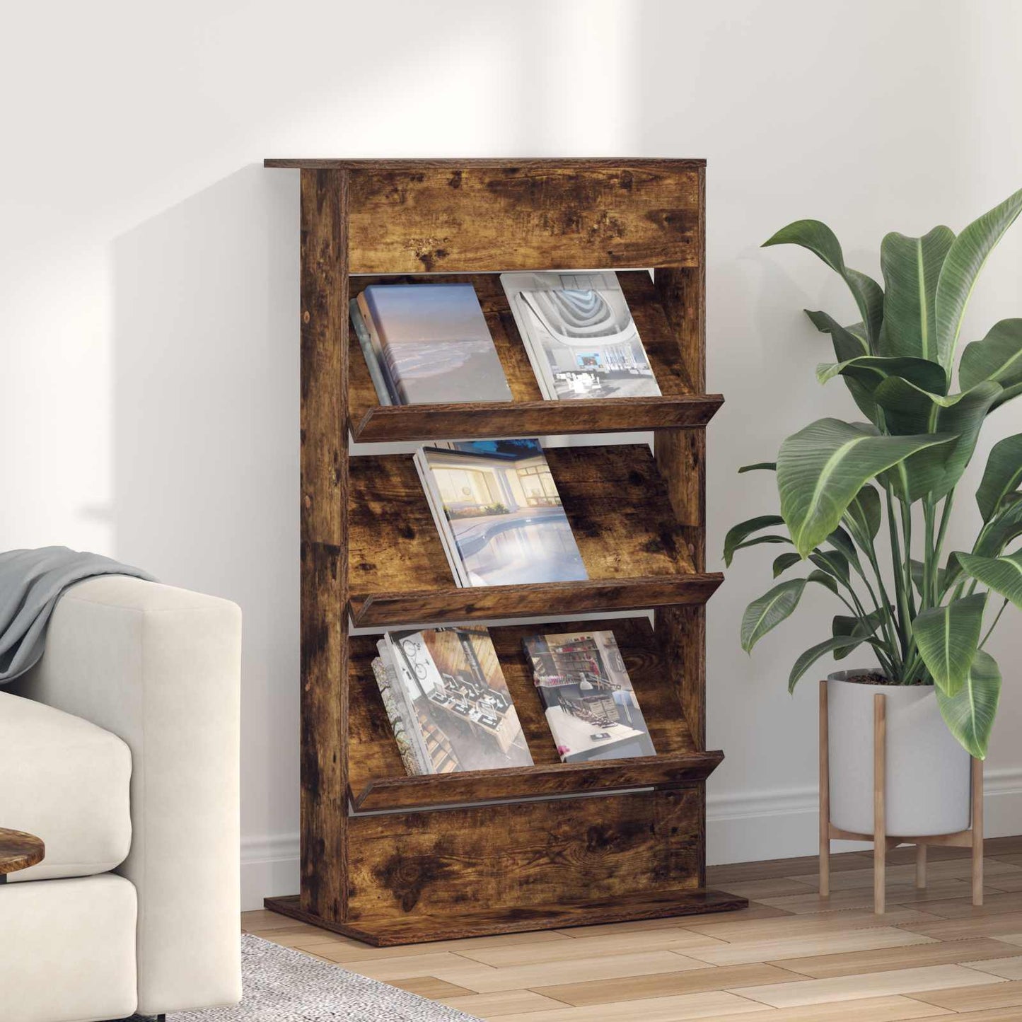 vidaXL Magazine Rack Smoked Oak 70 x 41 x 126 cm Engineered Wood 1