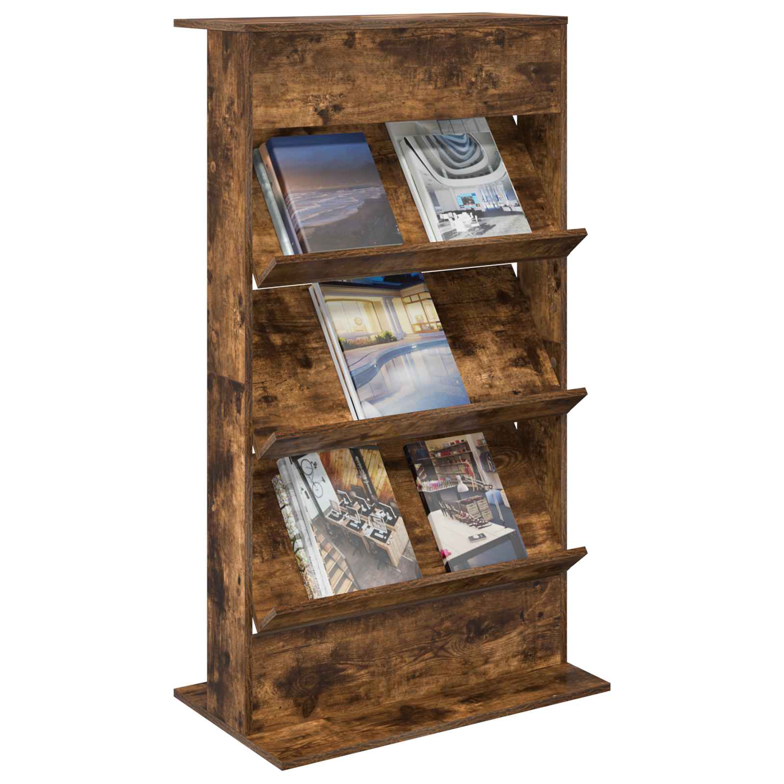 vidaXL Magazine Rack Smoked Oak 70 x 41 x 126 cm Engineered Wood 3