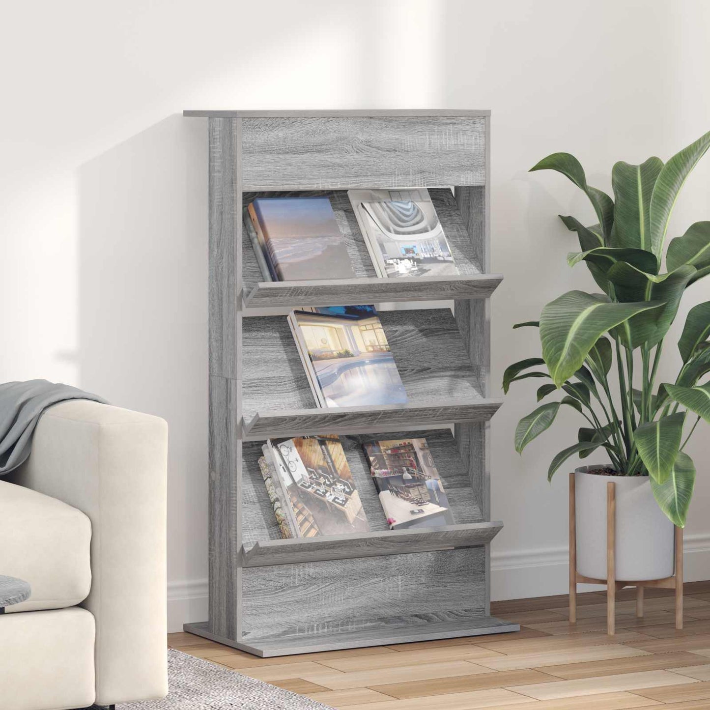 vidaXL Magazine Rack Grey Sonoma 70 x 41 x 126 cm Engineered Wood 1