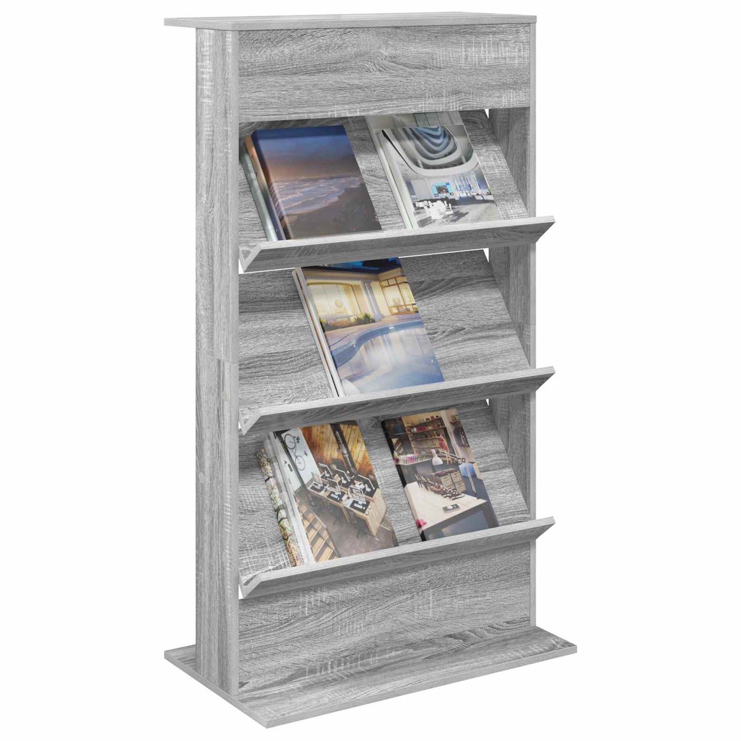 vidaXL Magazine Rack Grey Sonoma 70 x 41 x 126 cm Engineered Wood 3