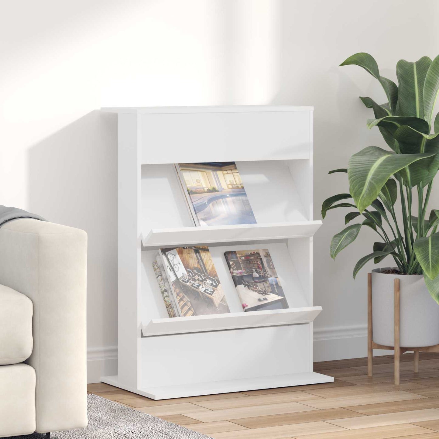 vidaXL Magazine Rack White 70 x 41 x 96 cm Engineered Wood 1