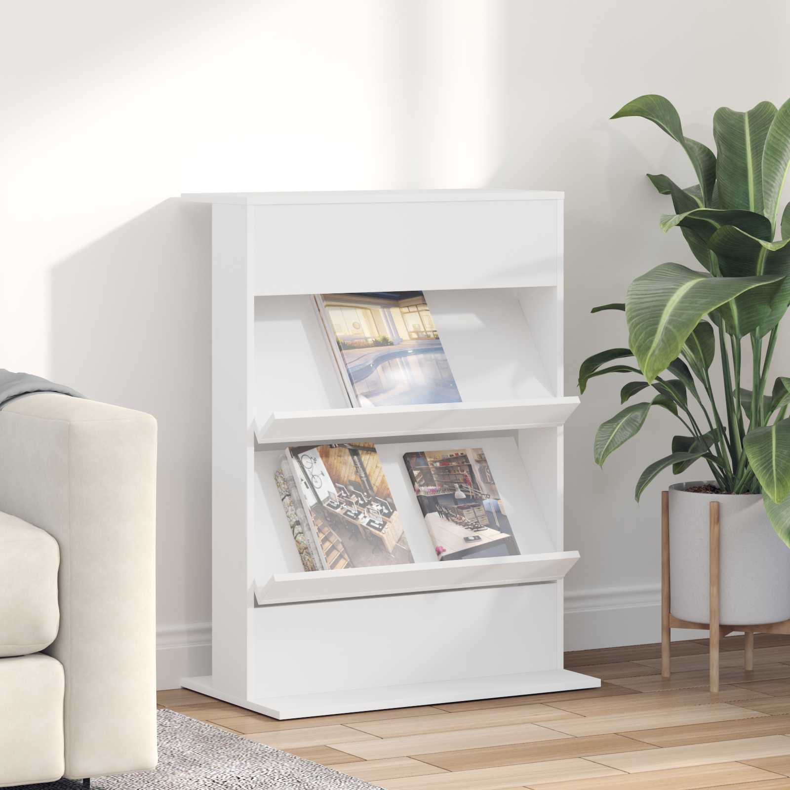 vidaXL Magazine Rack White 70 x 41 x 96 cm Engineered Wood 1