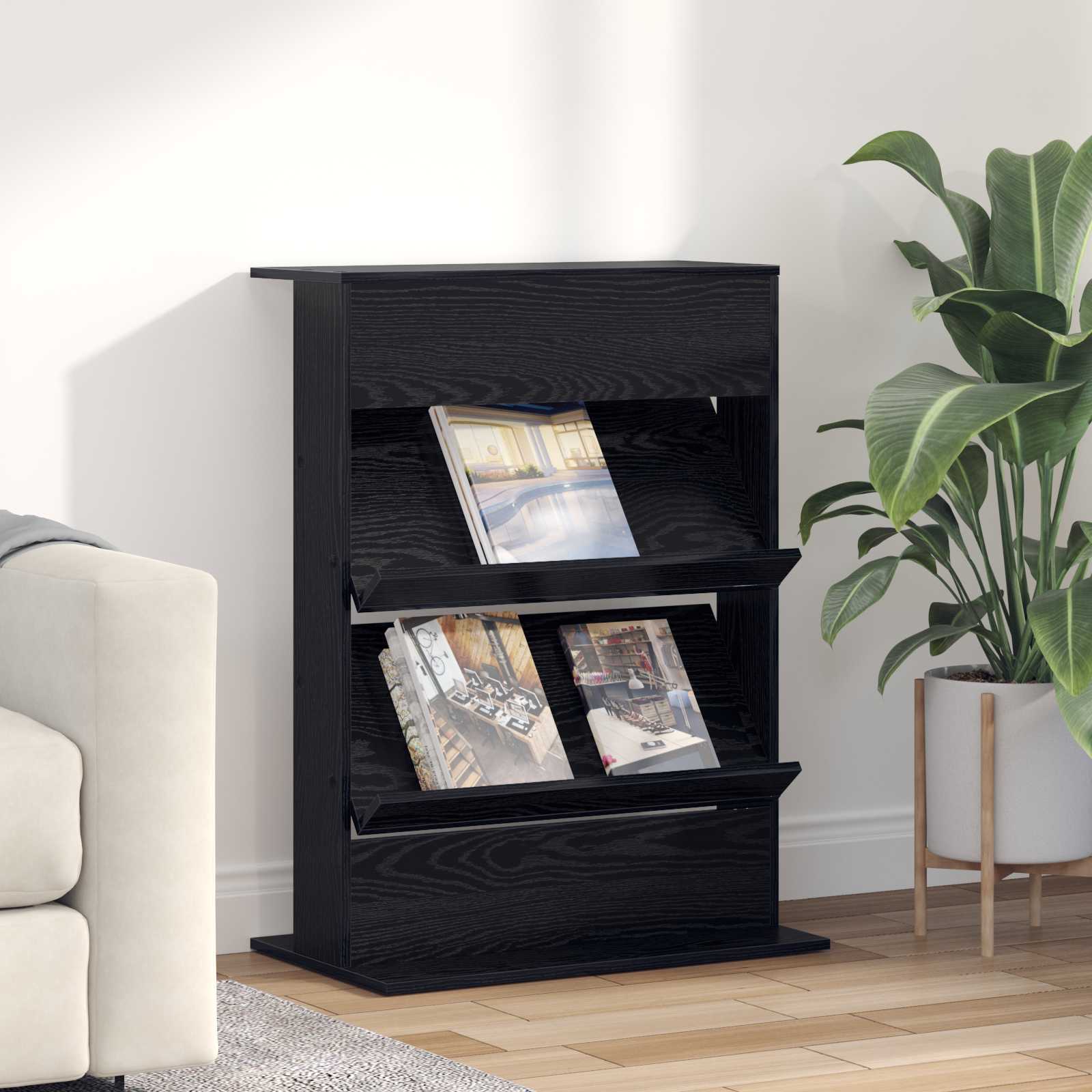 vidaXL Magazine Rack Black Oak 70 x 41 x 96 cm Engineered Wood 1