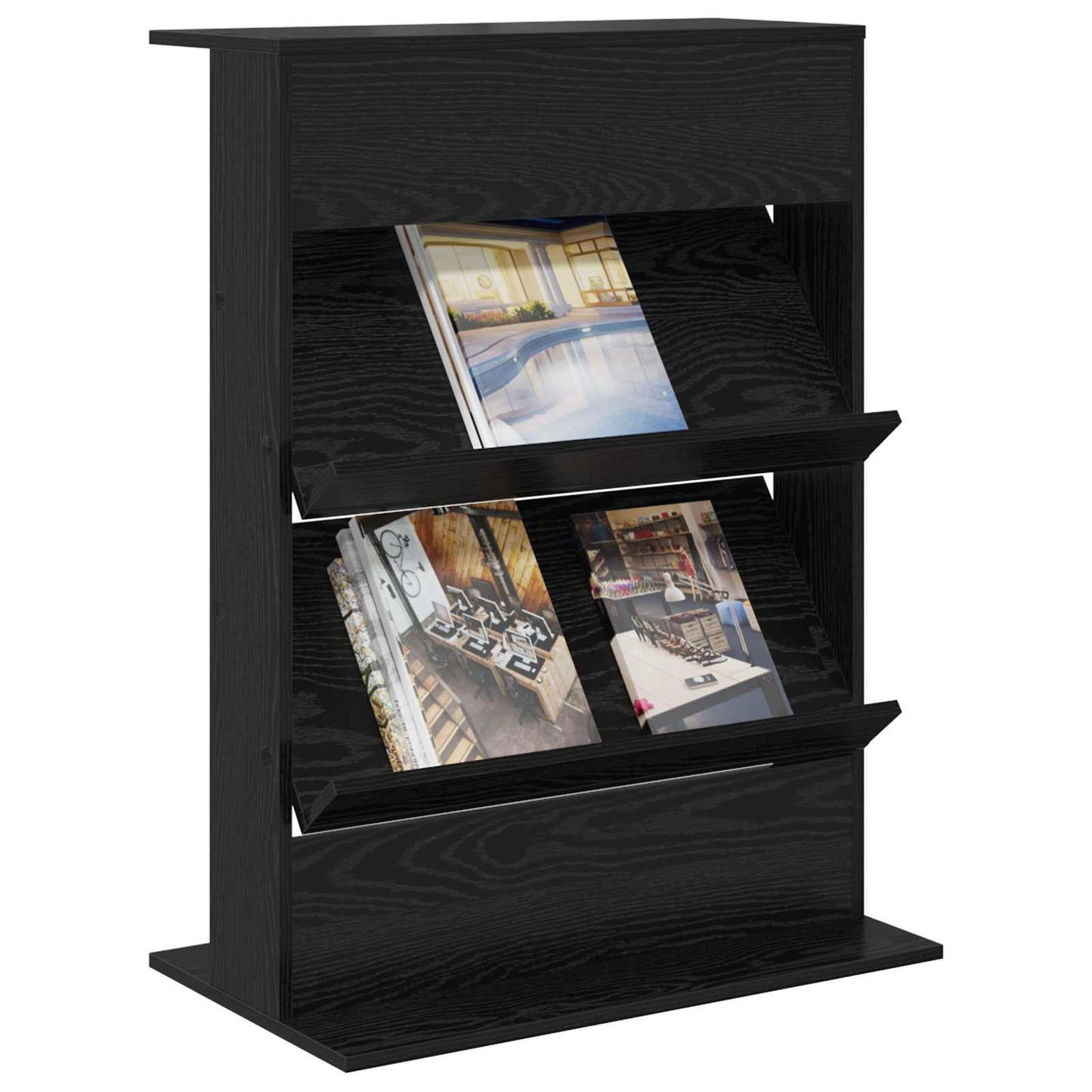 vidaXL Magazine Rack Black Oak 70 x 41 x 96 cm Engineered Wood 3