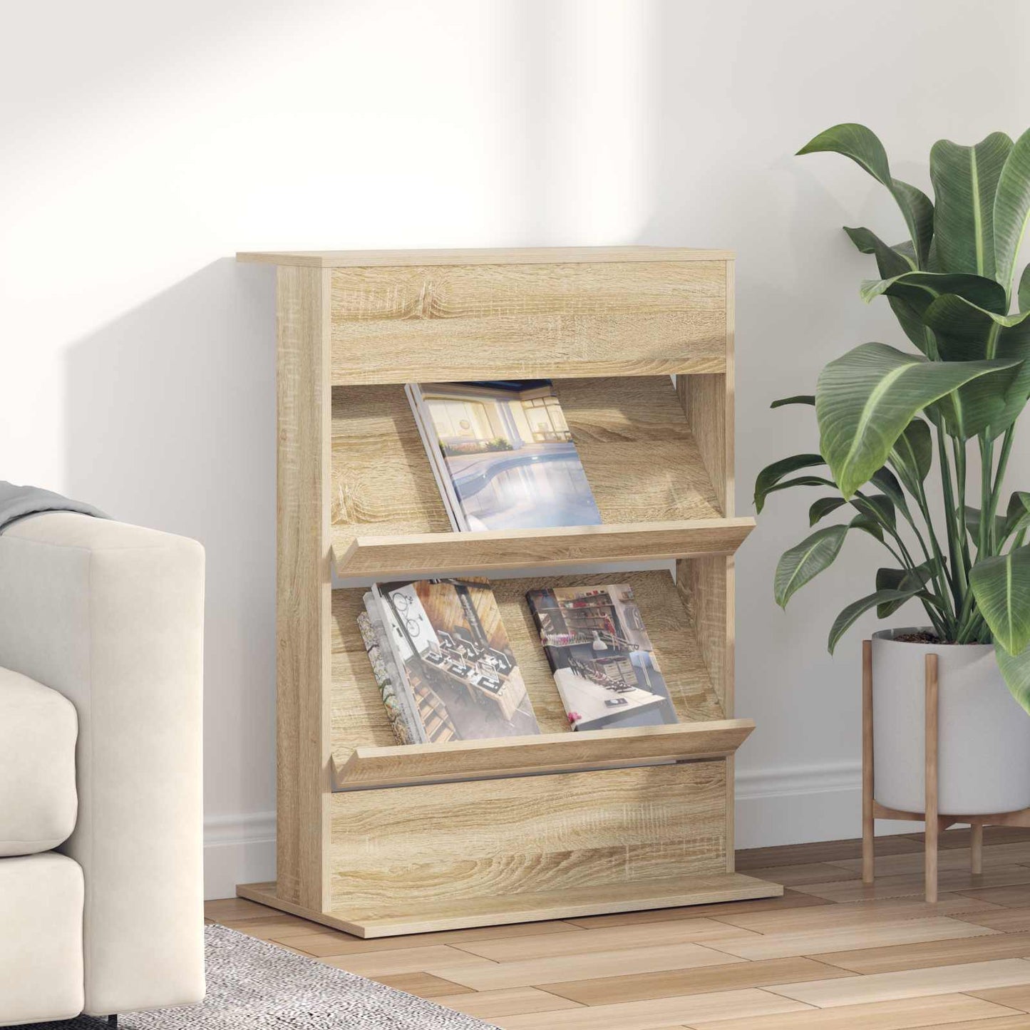 vidaXL Magazine Rack Sonoma Oak 70 x 41 x 96 cm Engineered Wood 1