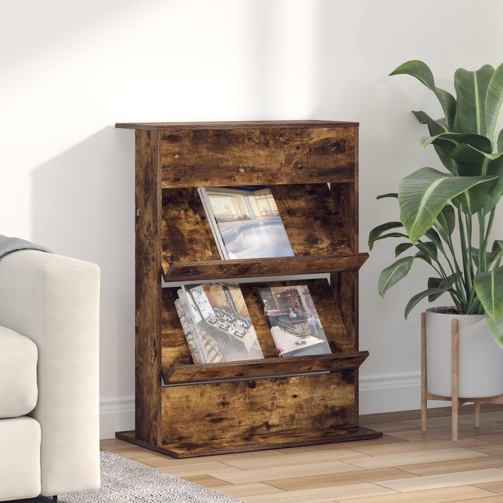 vidaXL Magazine Rack Smoked Oak 70 x 41 x 96 cm Engineered Wood 1