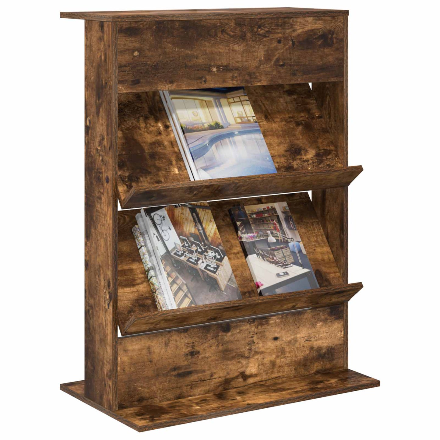 vidaXL Magazine Rack Smoked Oak 70 x 41 x 96 cm Engineered Wood 3
