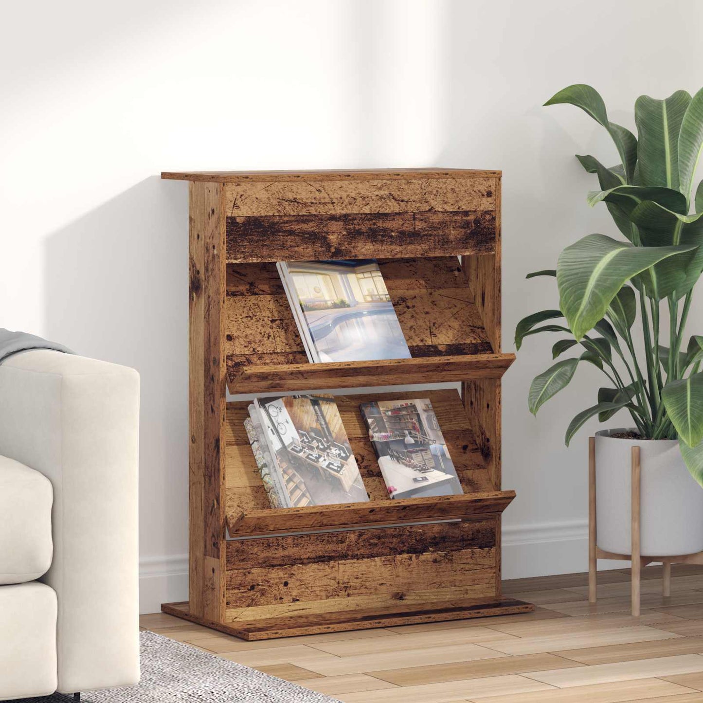 vidaXL Magazine Rack Old Wood 70 x 41 x 96 cm Engineered Wood 1
