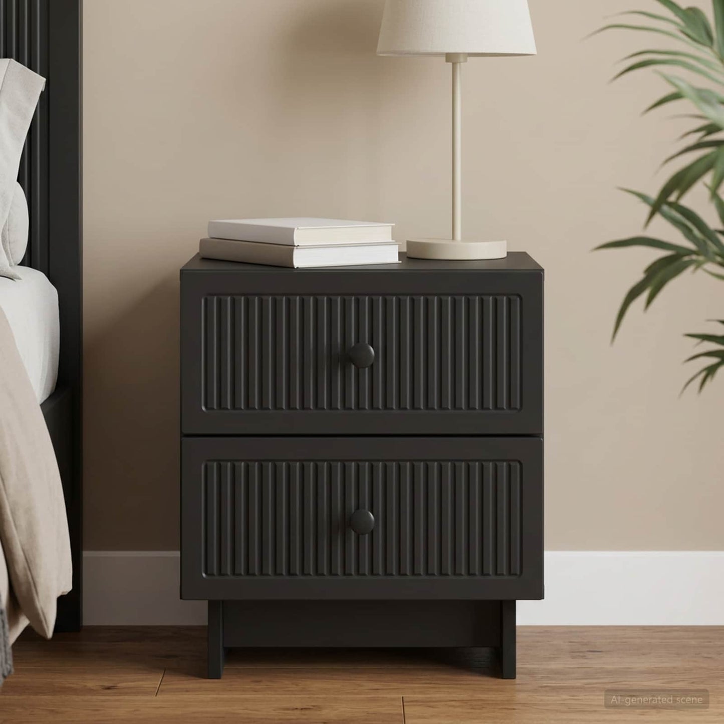 vidaXL Bedside Cabinet Black 43 x 34.5 x 47.5 cm Engineered Wood 1