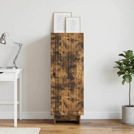 vidaXL Sideboard Smoked Oak Engineered Wood standing in a bright living room next to a desk lamp