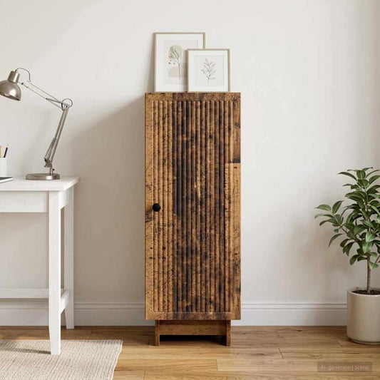 vidaXL Sideboard Old Wood Engineered Wood standing next to a desk with a lamp and plant